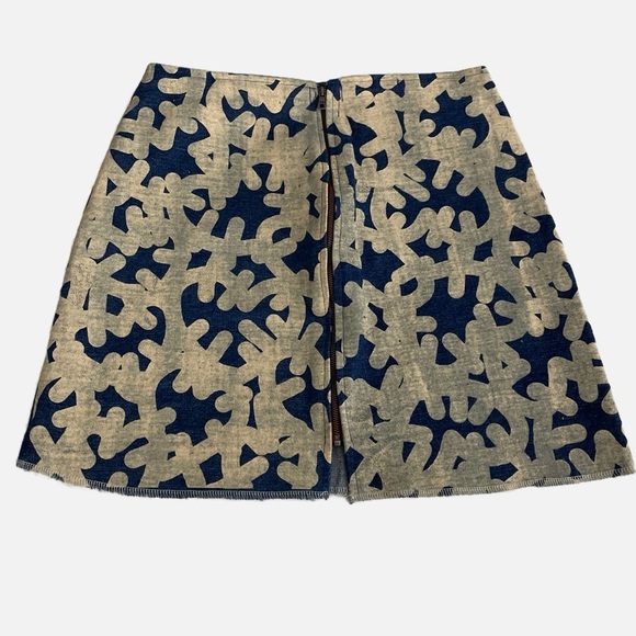 Mimi Oz Denim Mini Skirt Handmade Size Small Blue Beige One of a Kind NWT - Picture 3 of 9